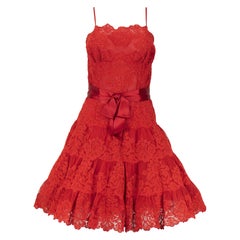 Retro  Vicky Tiel Couture Circa 1990s Red Lace Cocktail Dress