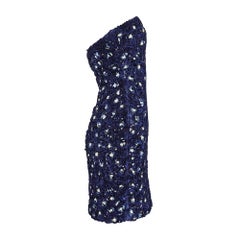 1990s Victor Costa Navy Ribbonwork and Sequin Mini Dress
