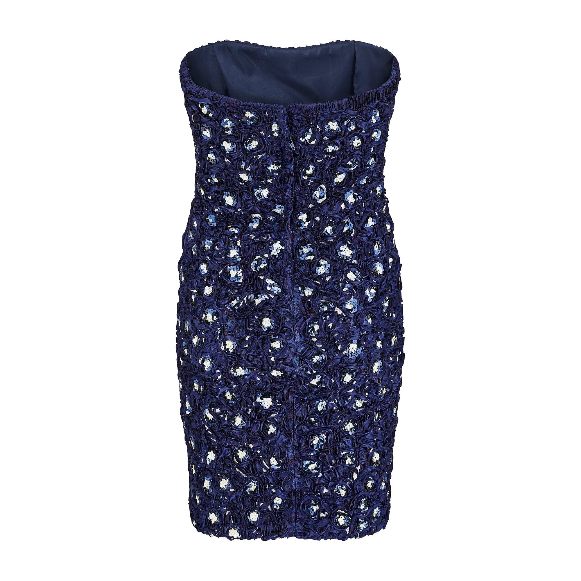 Mini vestido azul marino de lazos y lentejuelas Victor Costa, años 90 Negro en venta
