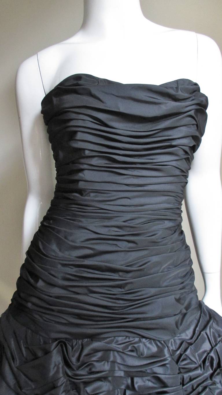 Black Victor Costa Ruched Strapless Dress 1980s