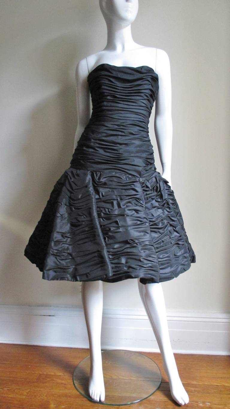 Victor Costa Ruched Strapless Dress 1980s 1