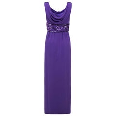 1990s Victor Edelstein Couture Purple Chiffon Dress