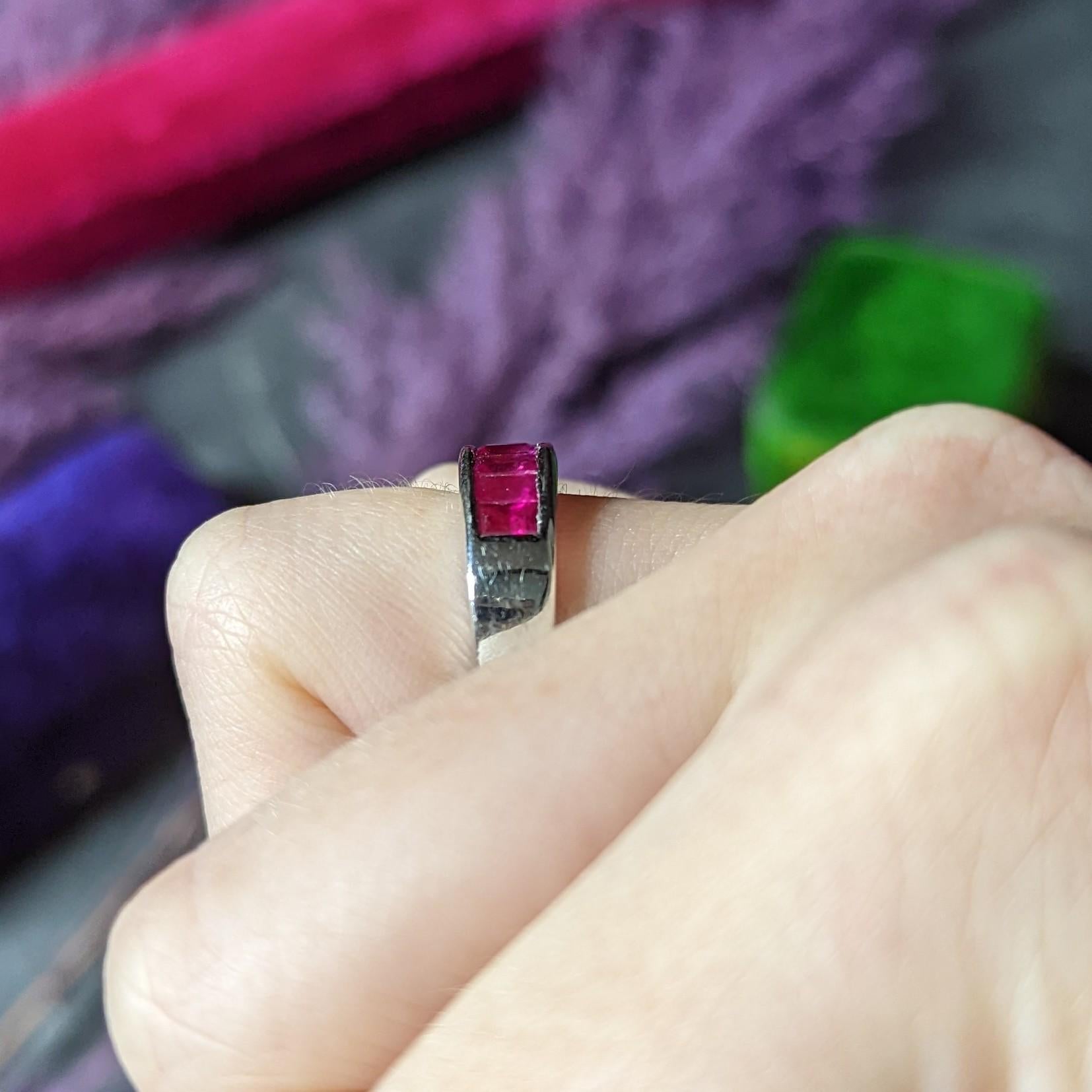1990's Vintage 2.00 Carats Ruby 18 Karat White Gold Unisex Channel Band Ring 6