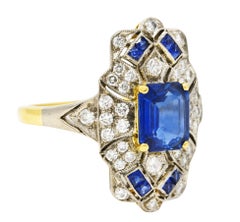 1990's Vintage 2.75 Carats Sapphire Diamond 18 Karat Two-Tone Gold Dinner Ring