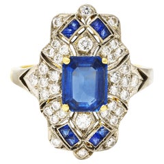 1990's Vintage 2.75 Carats Sapphire Diamond 18 Karat Two-Tone Gold Dinner Ring