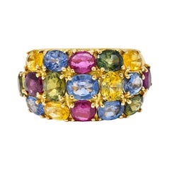 1990's Vintage 6.90 Carats Sapphire Ruby 18 Karat Gold Gemstone Band Ring