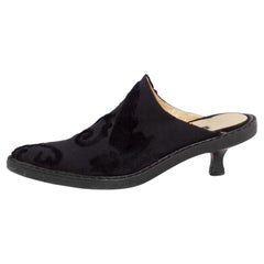 1990's Ann Demeulemeester Black Cut Velvet Kitten Heel Mules