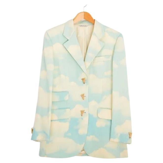 1990's Vintage Archival Moschino 'Cloud' Print Sky blue Pattern Blazer Jacket For Sale