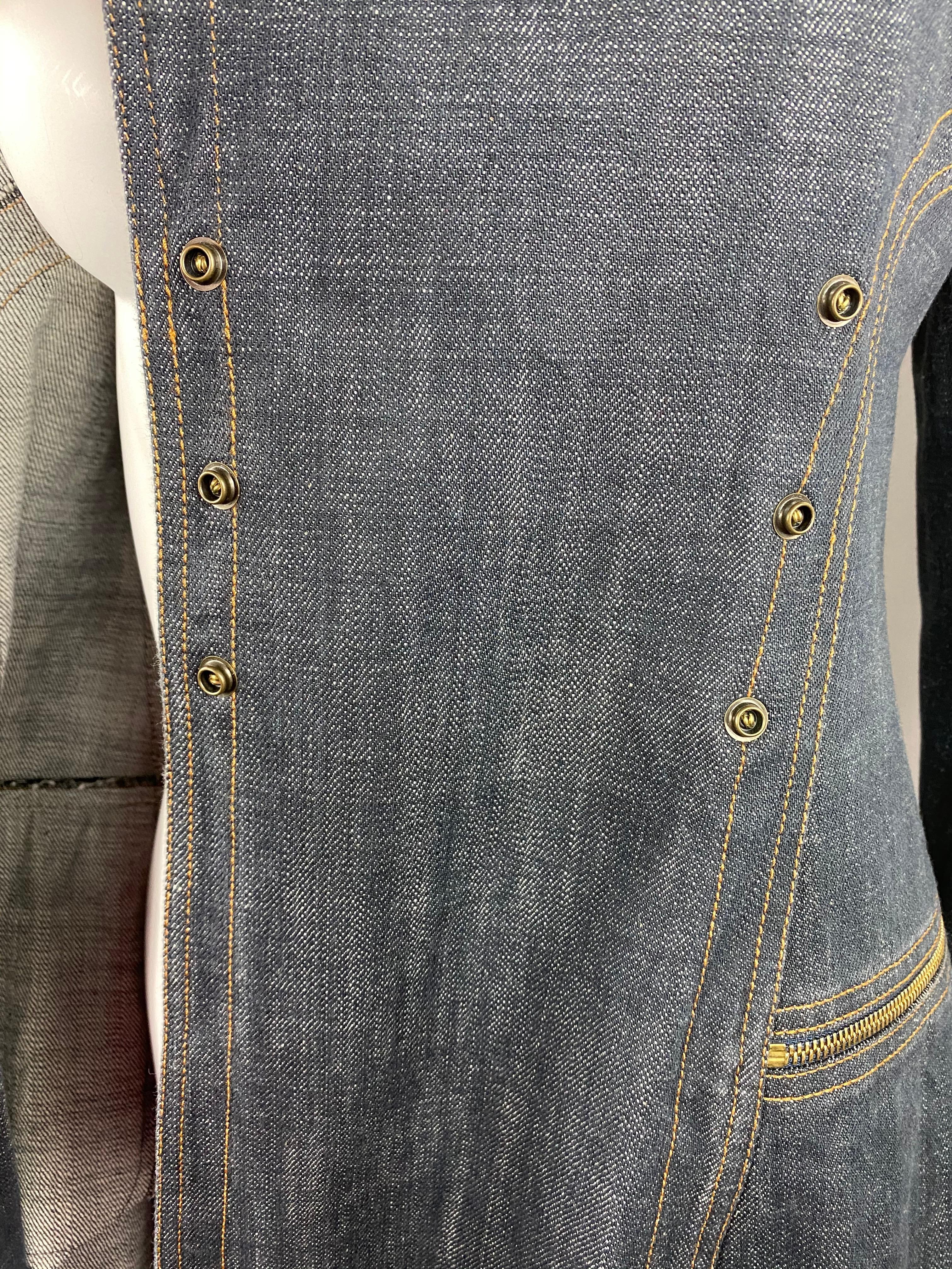 1990s Vintage Azzedine Alaia Denim Coat Jacket Size M 3