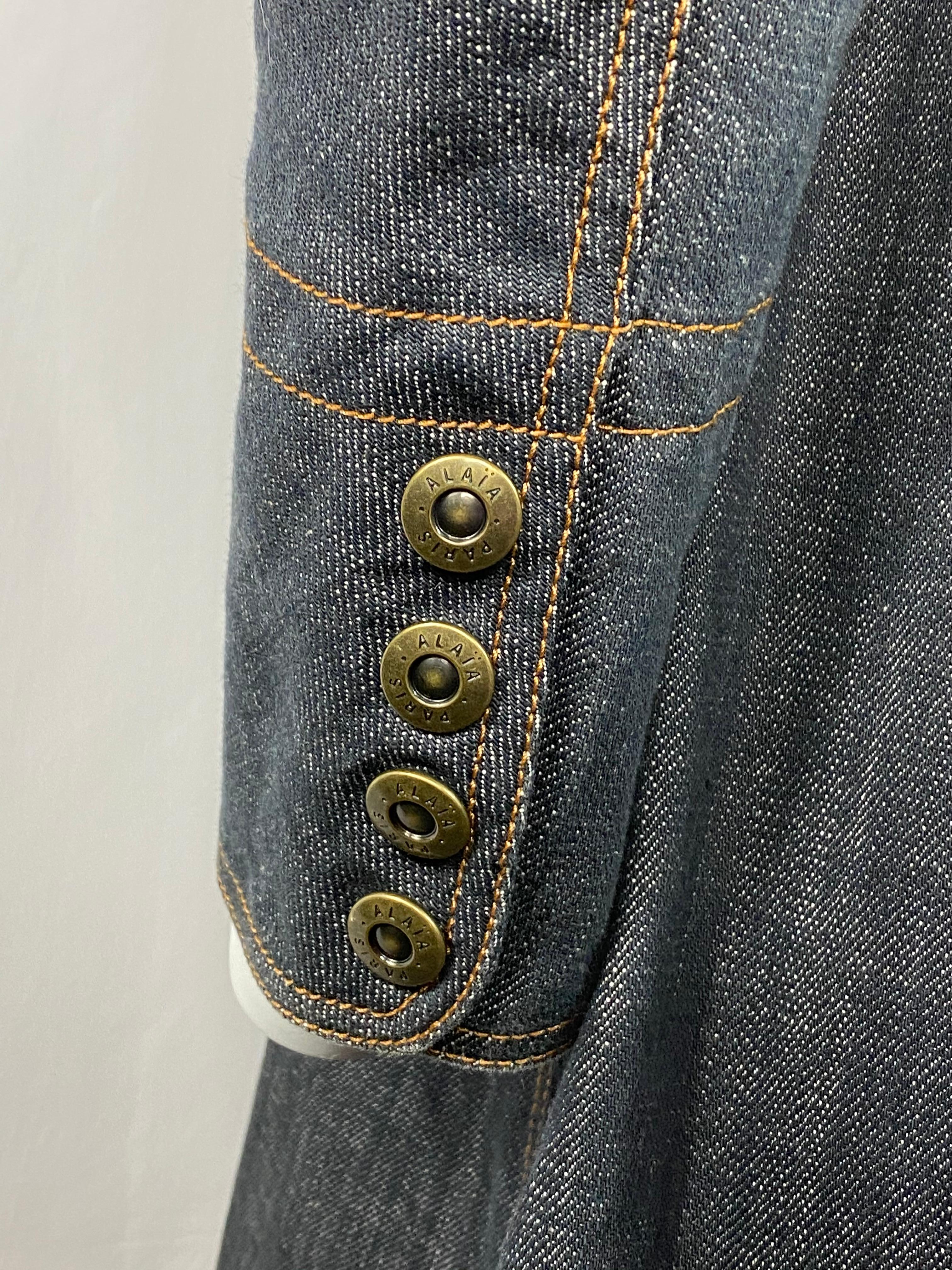 1990s Vintage Azzedine Alaia Denim Coat Jacket Size M In Excellent Condition In Beverly Hills, CA