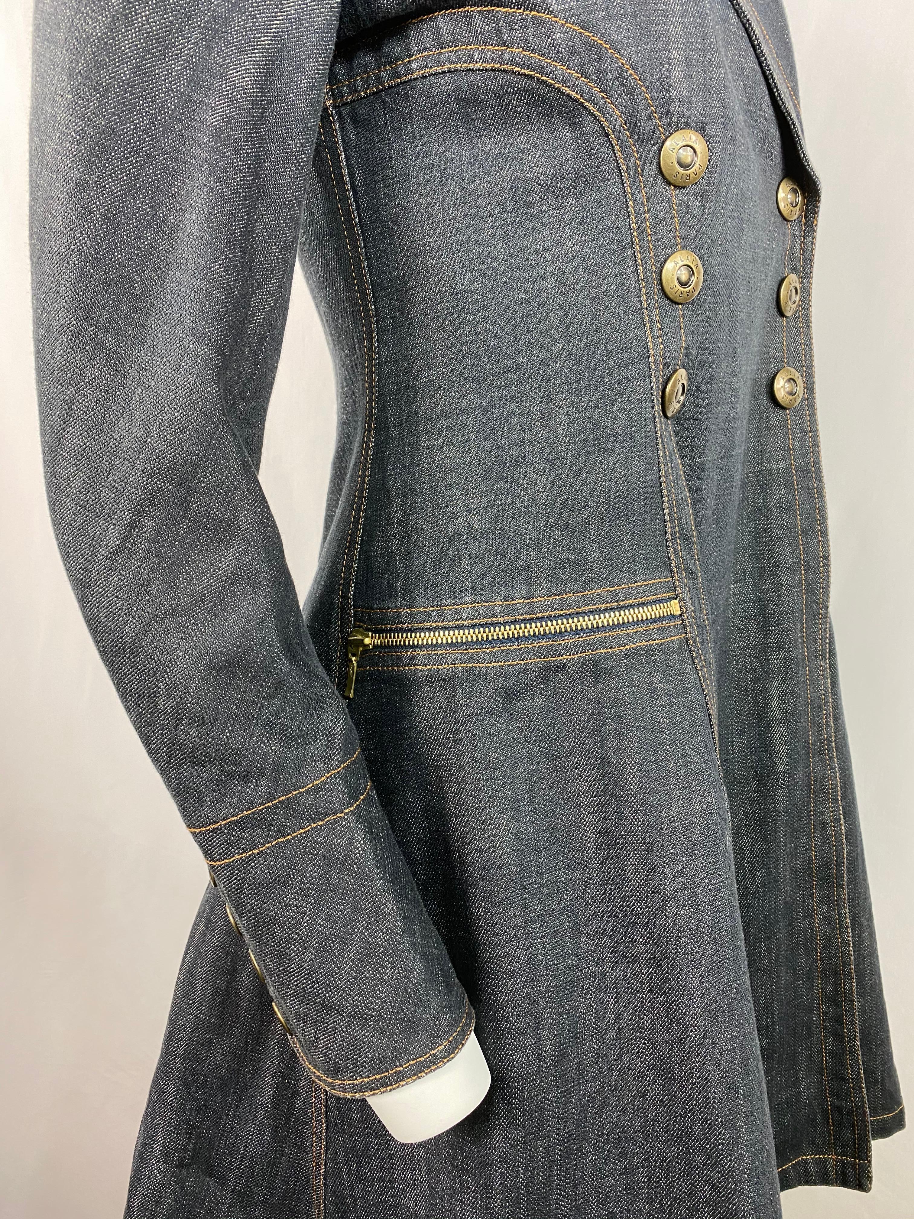 1990s Vintage Azzedine Alaia Denim Coat Jacket Size M 1