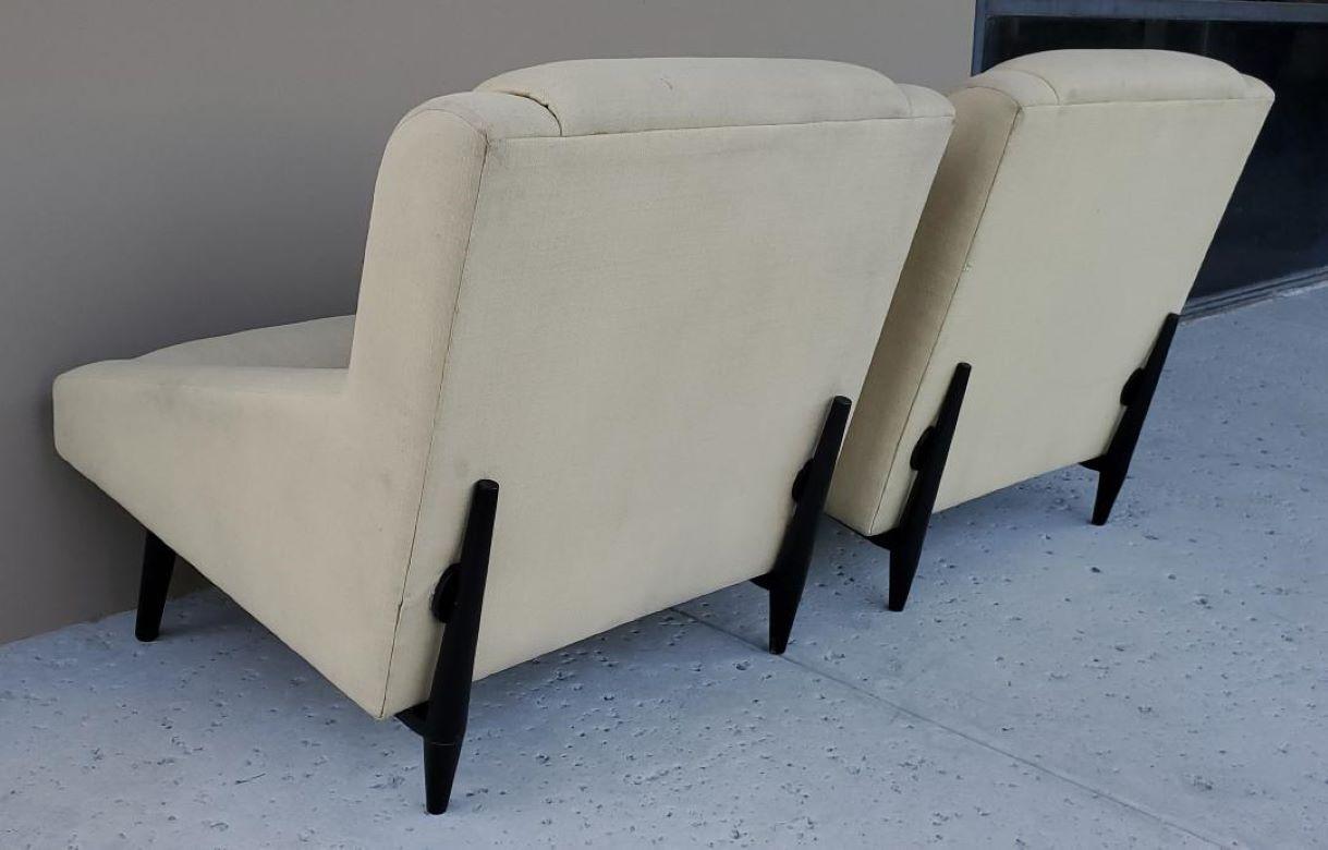 1990s Vintage Barely Yellow Upholstered Club Chairs / Lounge Chairs, A Set of 2 For Sale 11