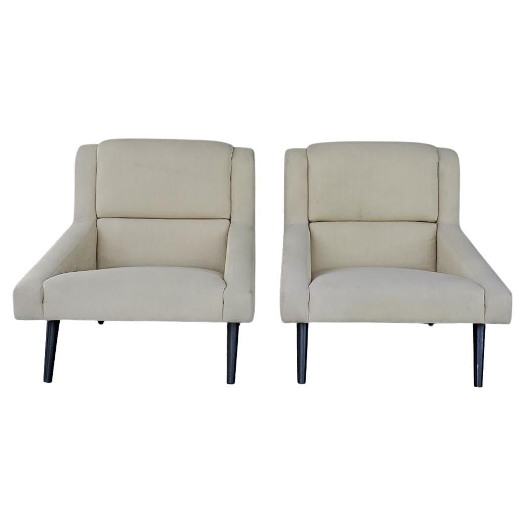 1990s Vintage Barely Yellow Upholstered Club Chairs / Lounge Chairs, A Set of 2 For Sale