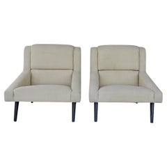 1990s Vintage Barely Yellow Upholstered Club Chairs / Lounge Chairs, A Set of 2