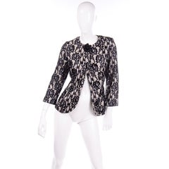 1990s Vintage Beaded & Sequin Bill Blass Black Lace Evening Jacket
