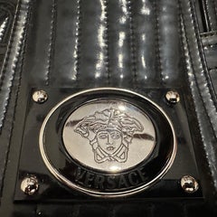 1990s Vintage Black Leather and Plastic Hand-Bag by Gianni Versace