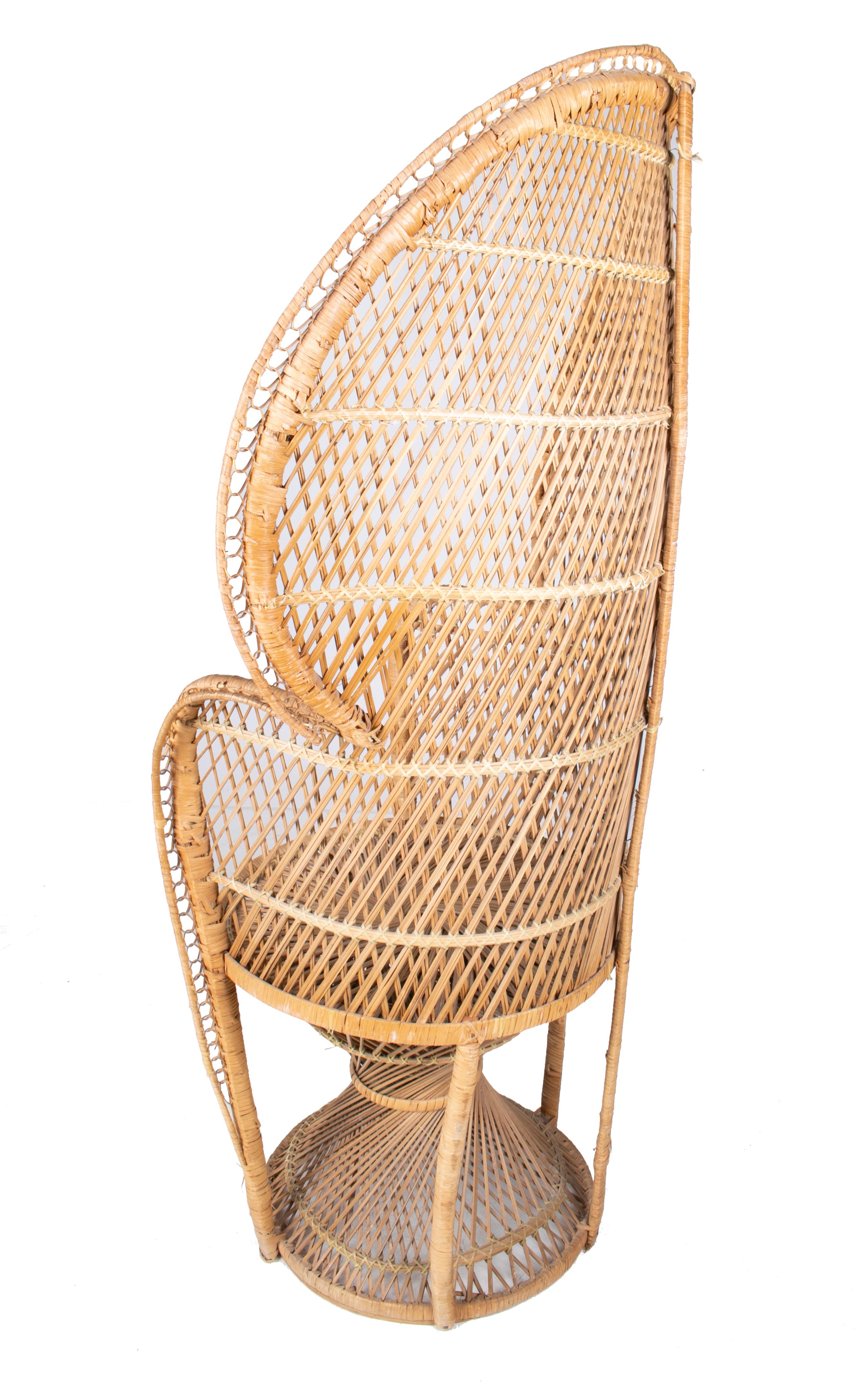 Spanish 1990s Vintage Bohemian Emmanuelle Peacock Wicker Chair
