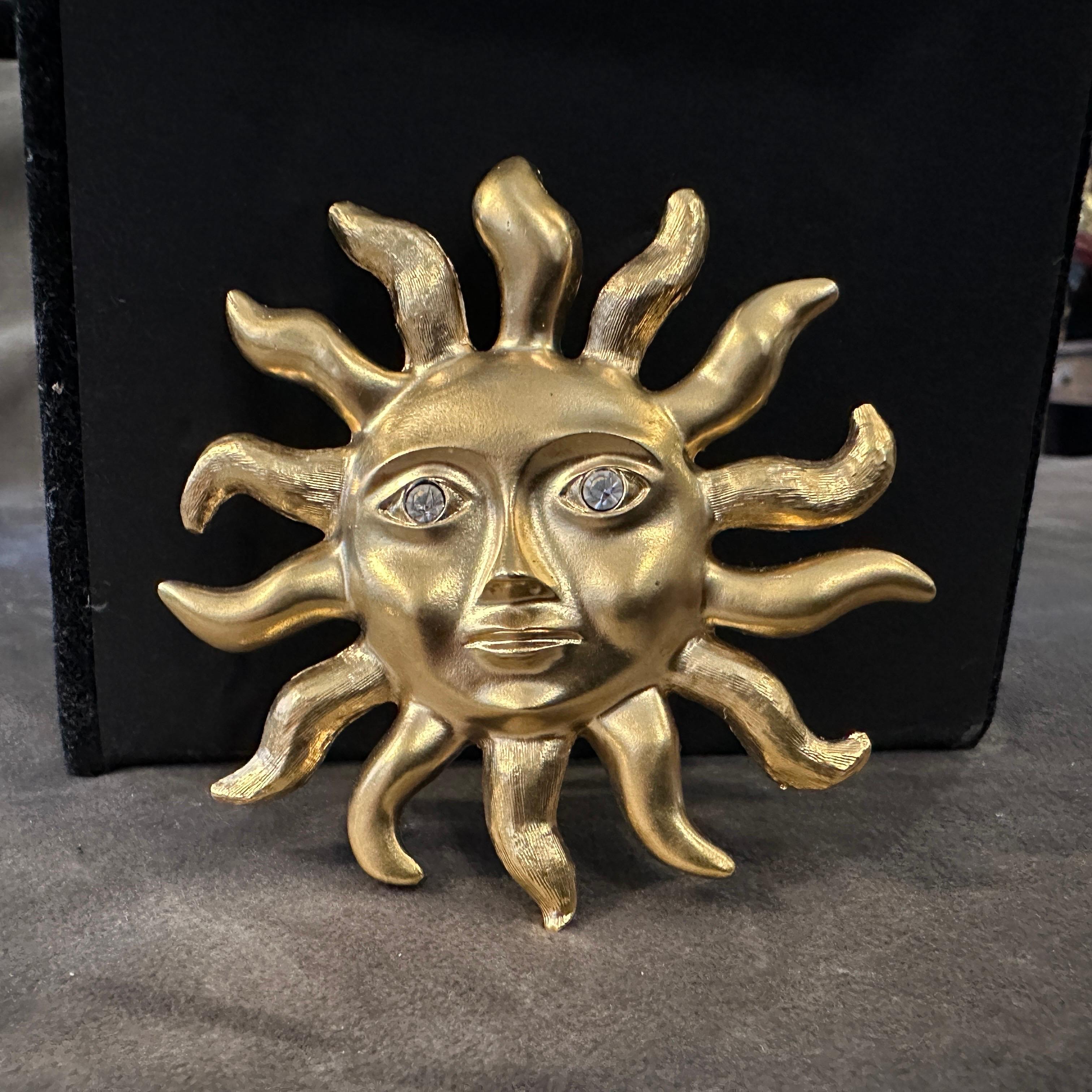 1990S Vintage Brass Italian Sun Brooch by Avon Excellent état - En vente à Aci Castello, IT