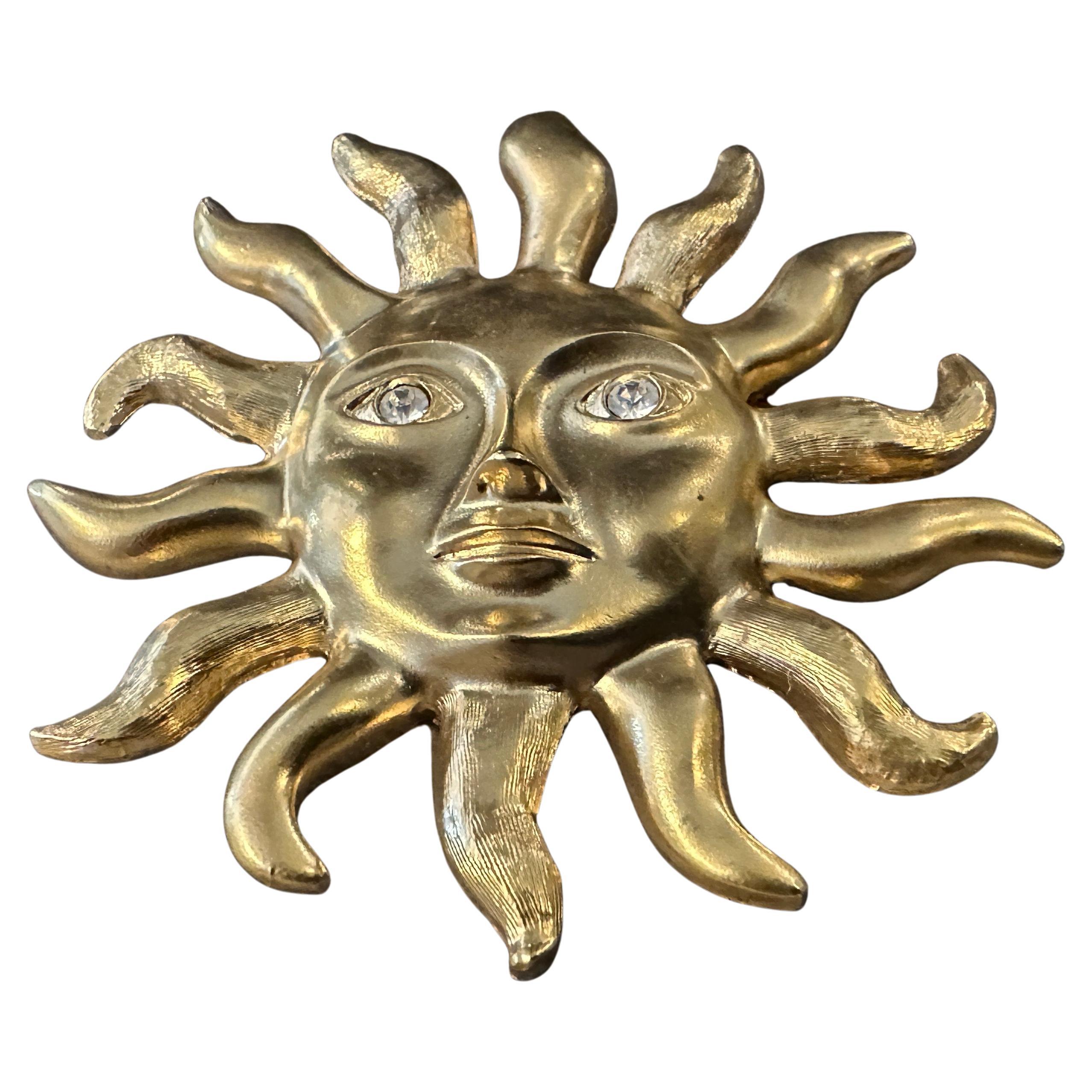 Spilla a forma di sole italiana in ottone vintage degli anni '90 di Avon