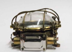 1990s Vintage Brass Ship Light with Cage and Glass Shade