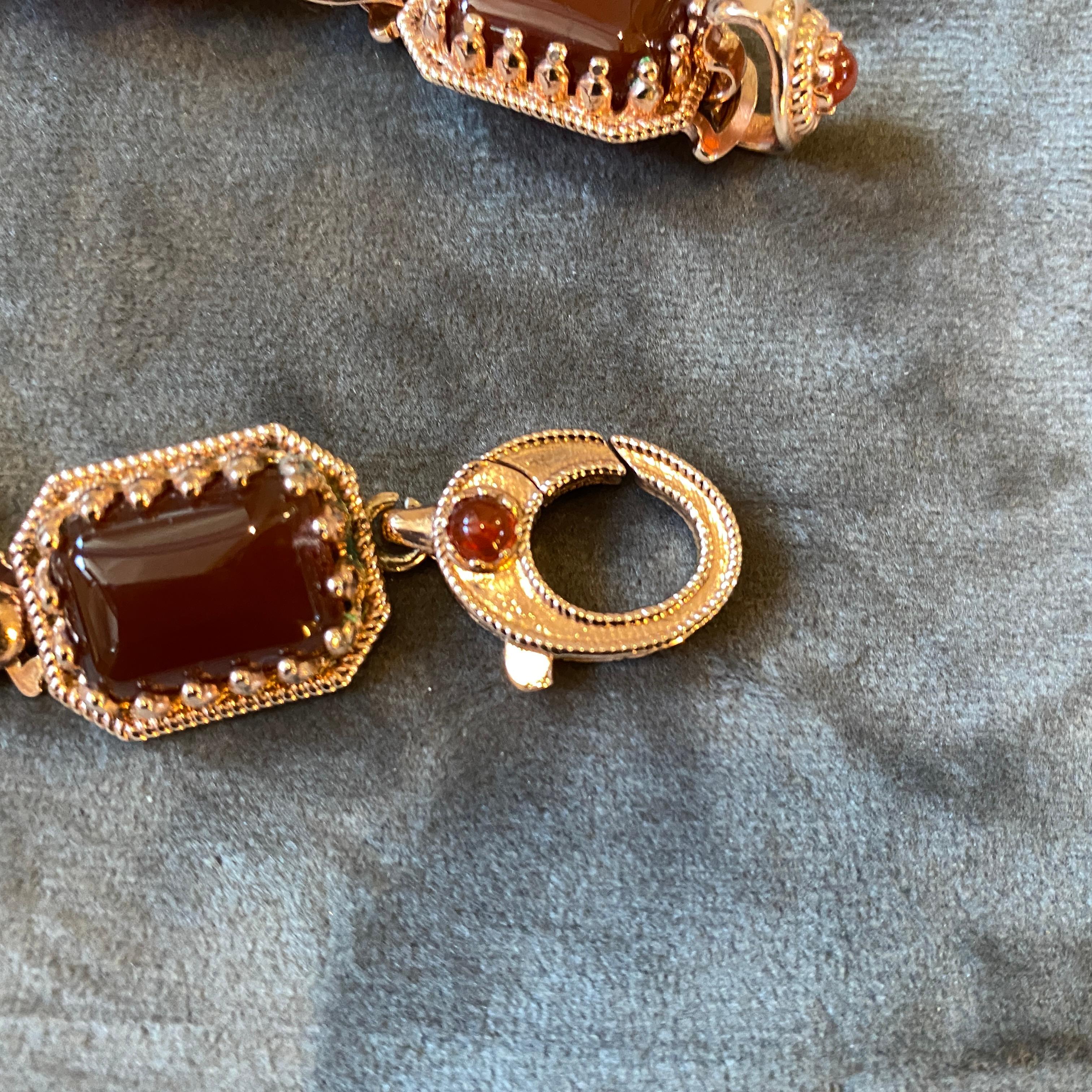 1990s Vintage Bronze and Cabochon Carnelian Italian Bracelet  1