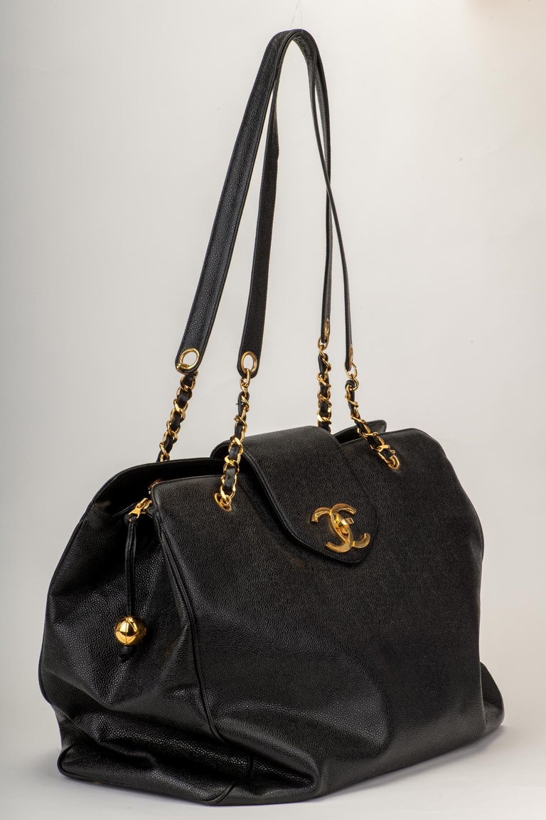 chanel black xl jumbo weekender overnighter travel tote bag Vintage Caviar XXL GST 501 Boutique Patina Chanel Weekender Bag Chanel Vintage