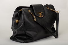 1990's Vintage Chanel Black Caviar Supermodel Weekender Travel Bag