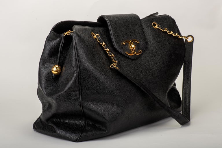 1990's Vintage Chanel Black Caviar Supermodel Weekender Travel Bag