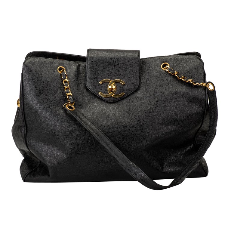chanel black xl jumbo weekender overnighter travel tote bag Vintage Caviar XXL GST 501 Boutique Patina Chanel Weekender Bag Chanel Vintage