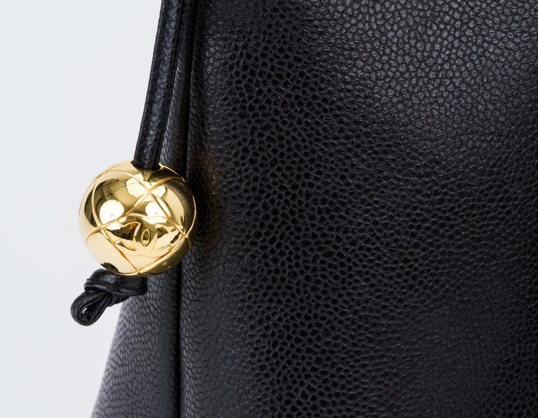 1990's Vintage Chanel Black Caviar Zipper Tote Bag