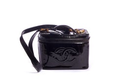 1990's Vintage Chanel  Black Patent Beauty Case