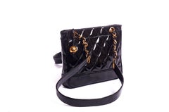 1990'S Vintage Chanel Black Patent Small Shoulder Bag