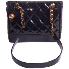 1990'S Vintage Chanel Black Patent Small Shoulder Bag