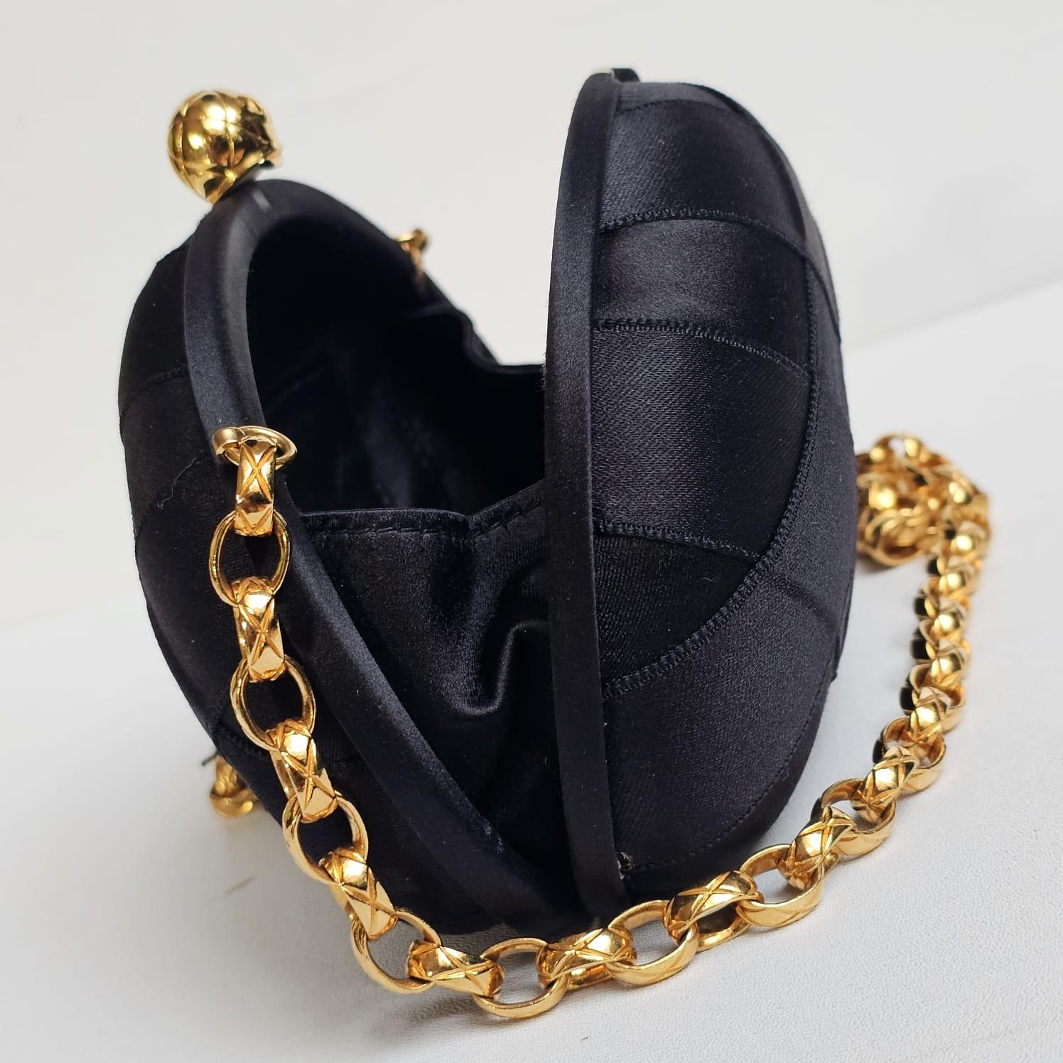 1990s Vintage Chanel Black Satin Quilted Chain Clutch with Tassel 14