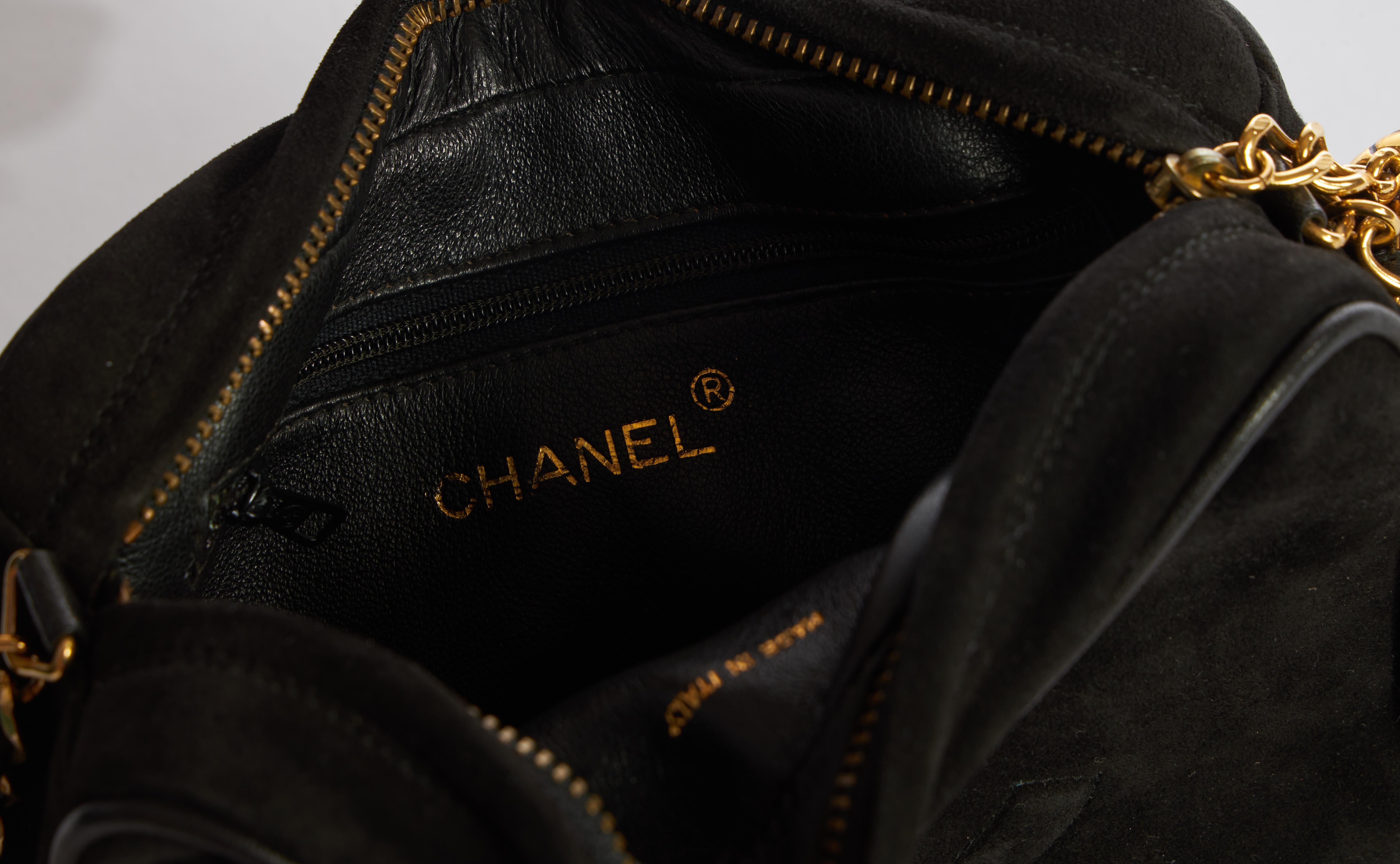 1990's Vintage Chanel Black Suede Camera Bag with Tassel In Good Condition In West Hollywood, CA