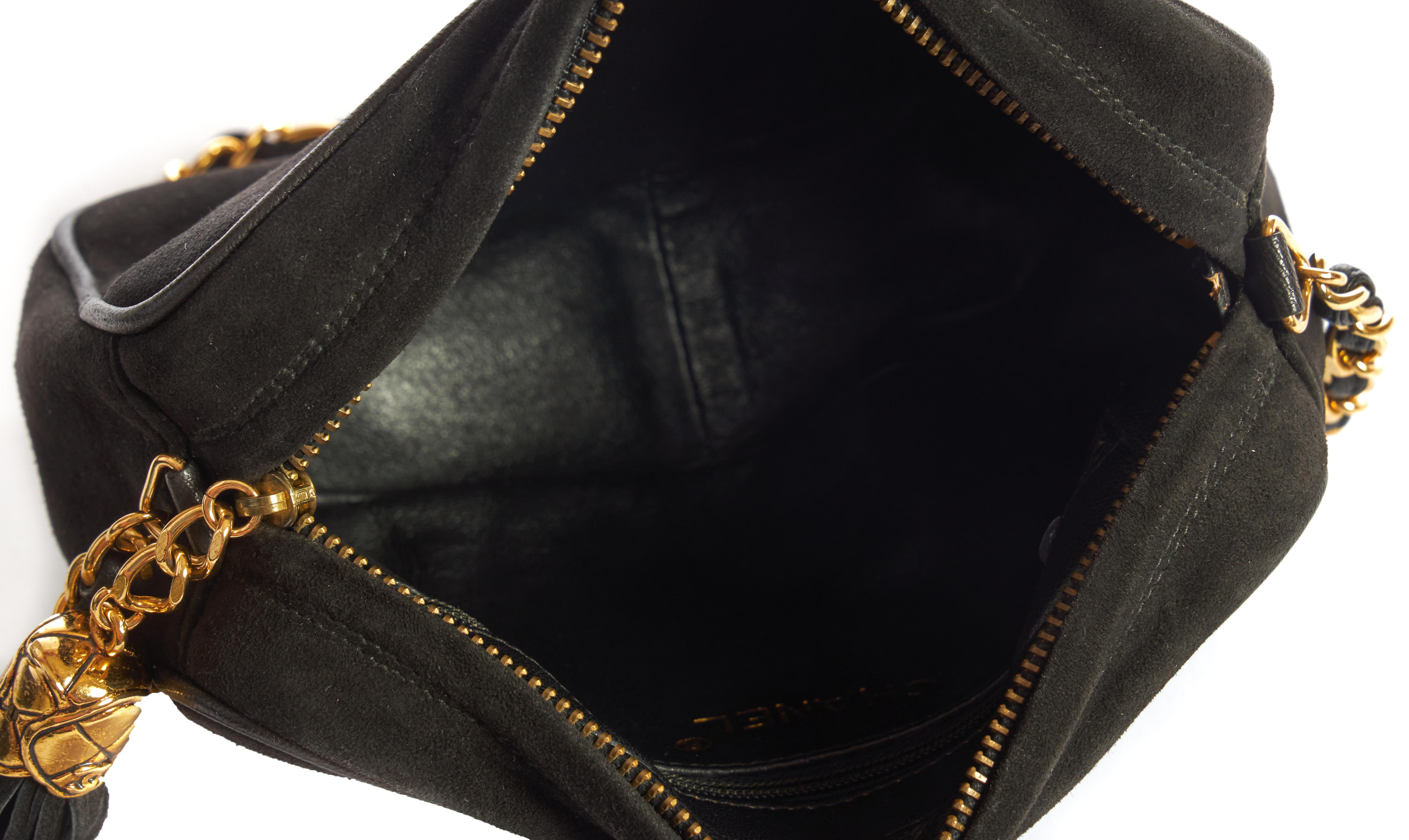 1990's Vintage Chanel Black Suede Camera Bag with Tassel 1