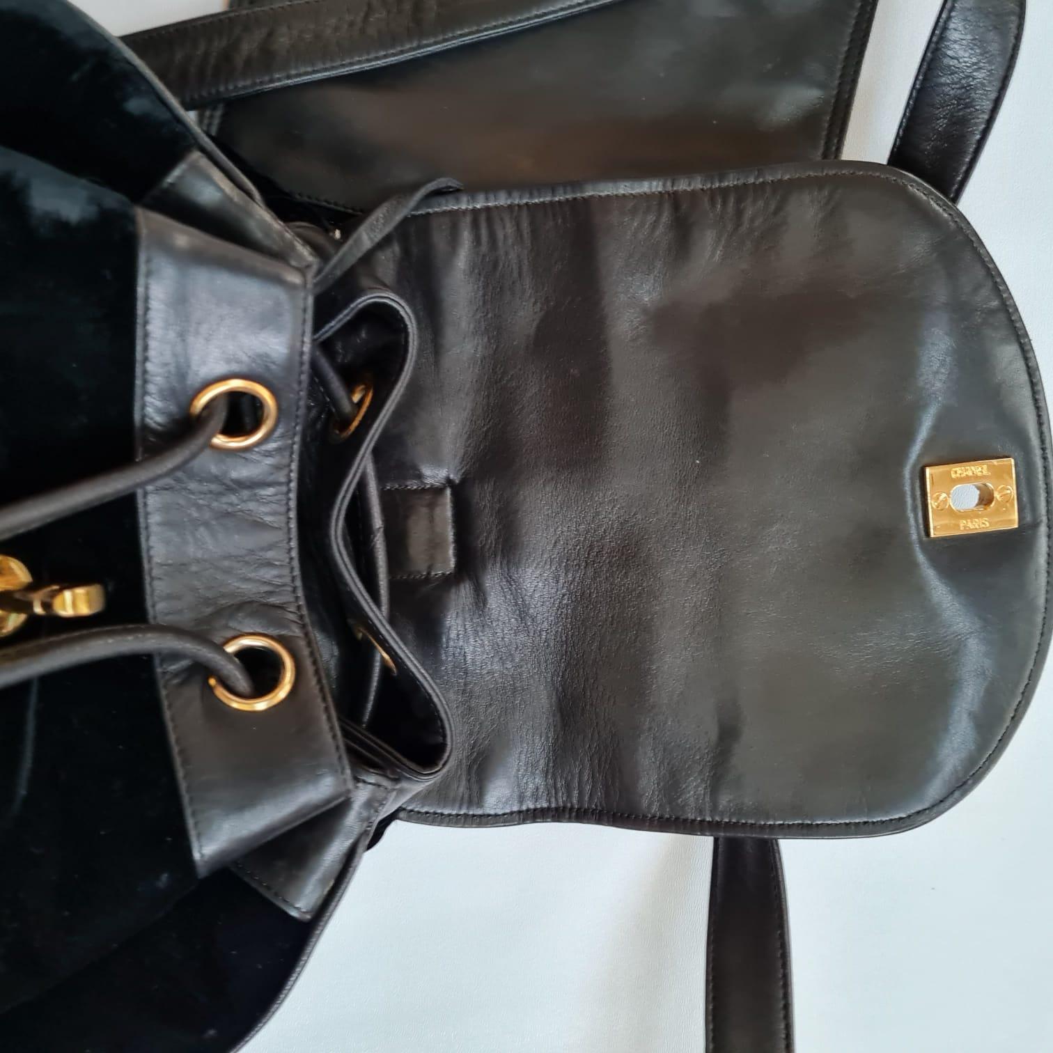 1990s Vintage Chanel Black Velvet Drawstring CC Backpack 6