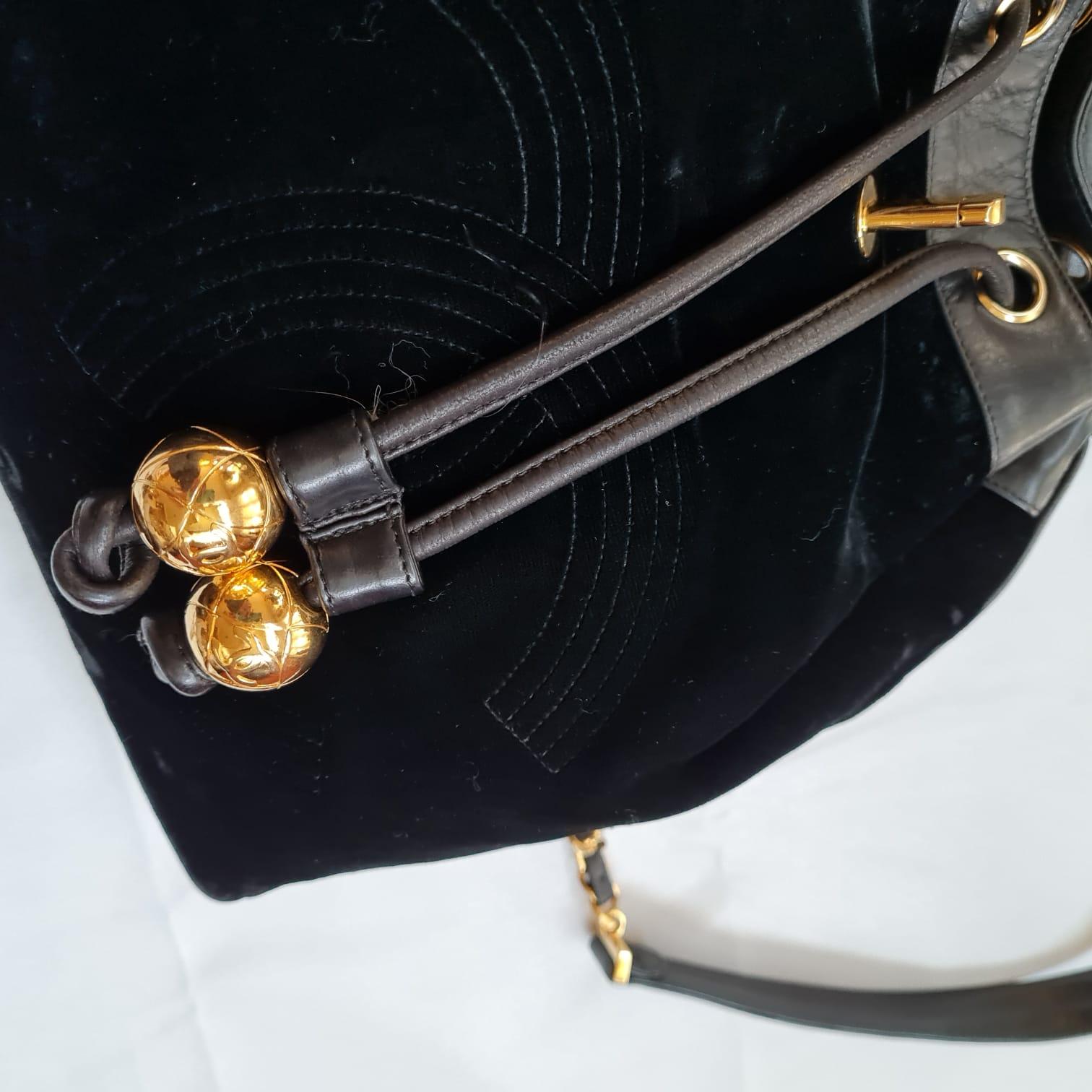 1990s Vintage Chanel Black Velvet Drawstring CC Backpack 7
