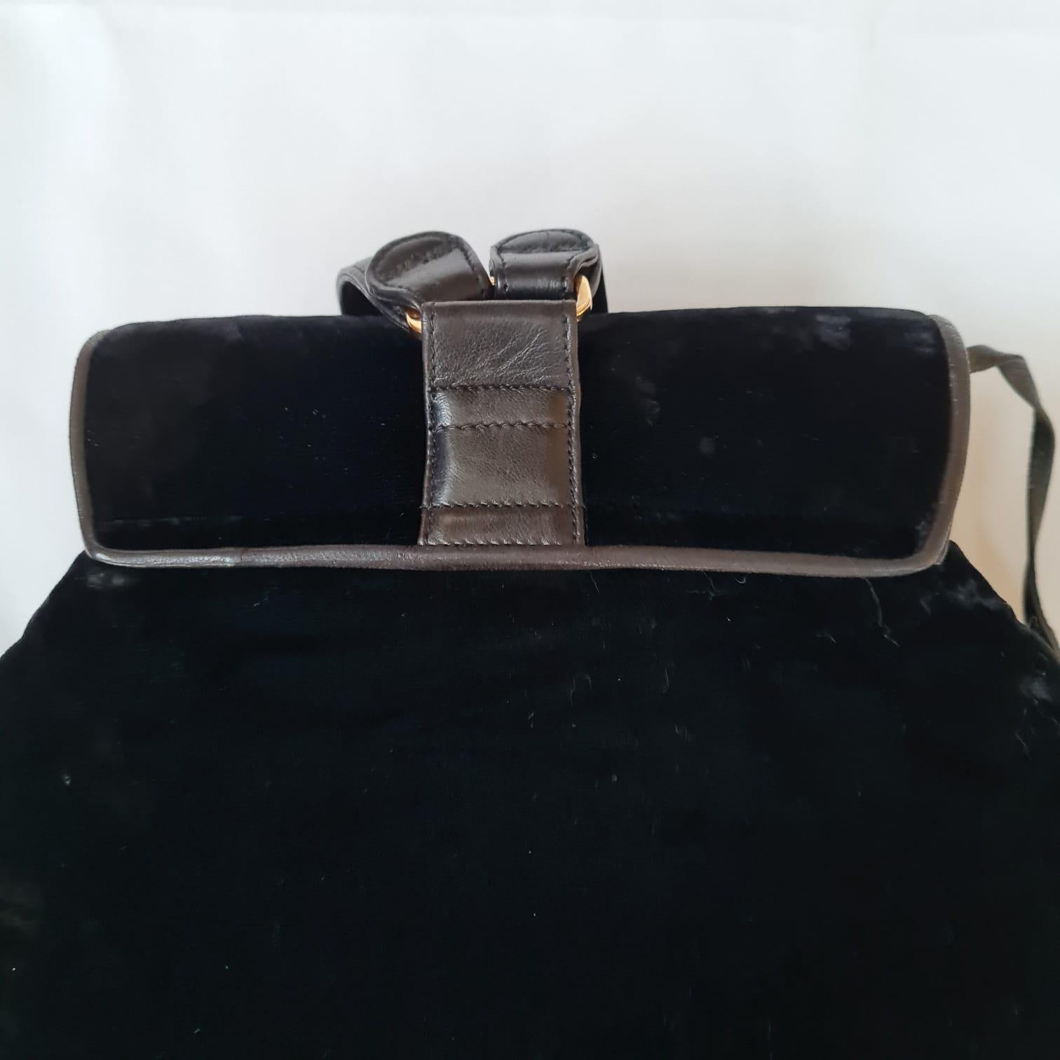 1990s Vintage Chanel Black Velvet Drawstring CC Backpack 2
