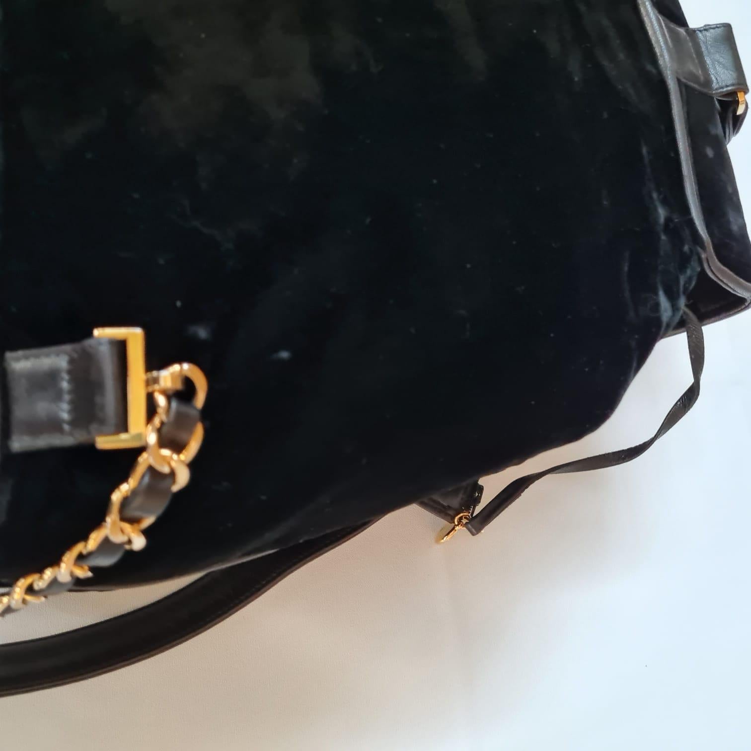 1990s Vintage Chanel Black Velvet Drawstring CC Backpack 3