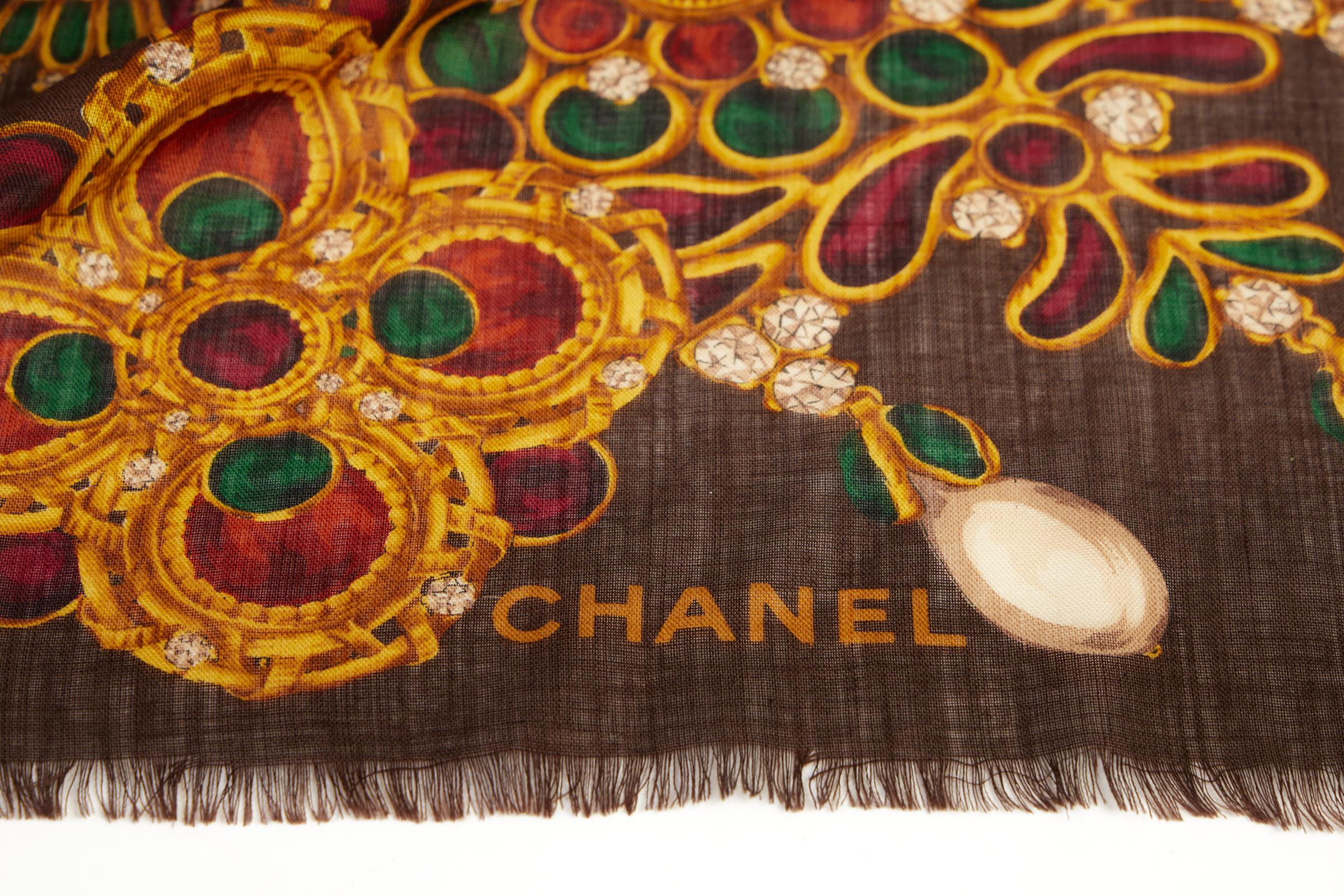 Chanel vintage 90s oversize square shawl in cashmere and silk with gripoix design.