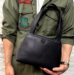 1990s Vintage CHANEL Calfskin Leather Tote Bag Small Black