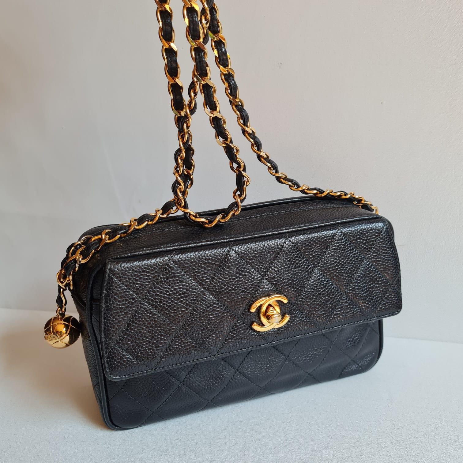 1990s Vintage Chanel Caviar Quilted Mini Camera Bag 7
