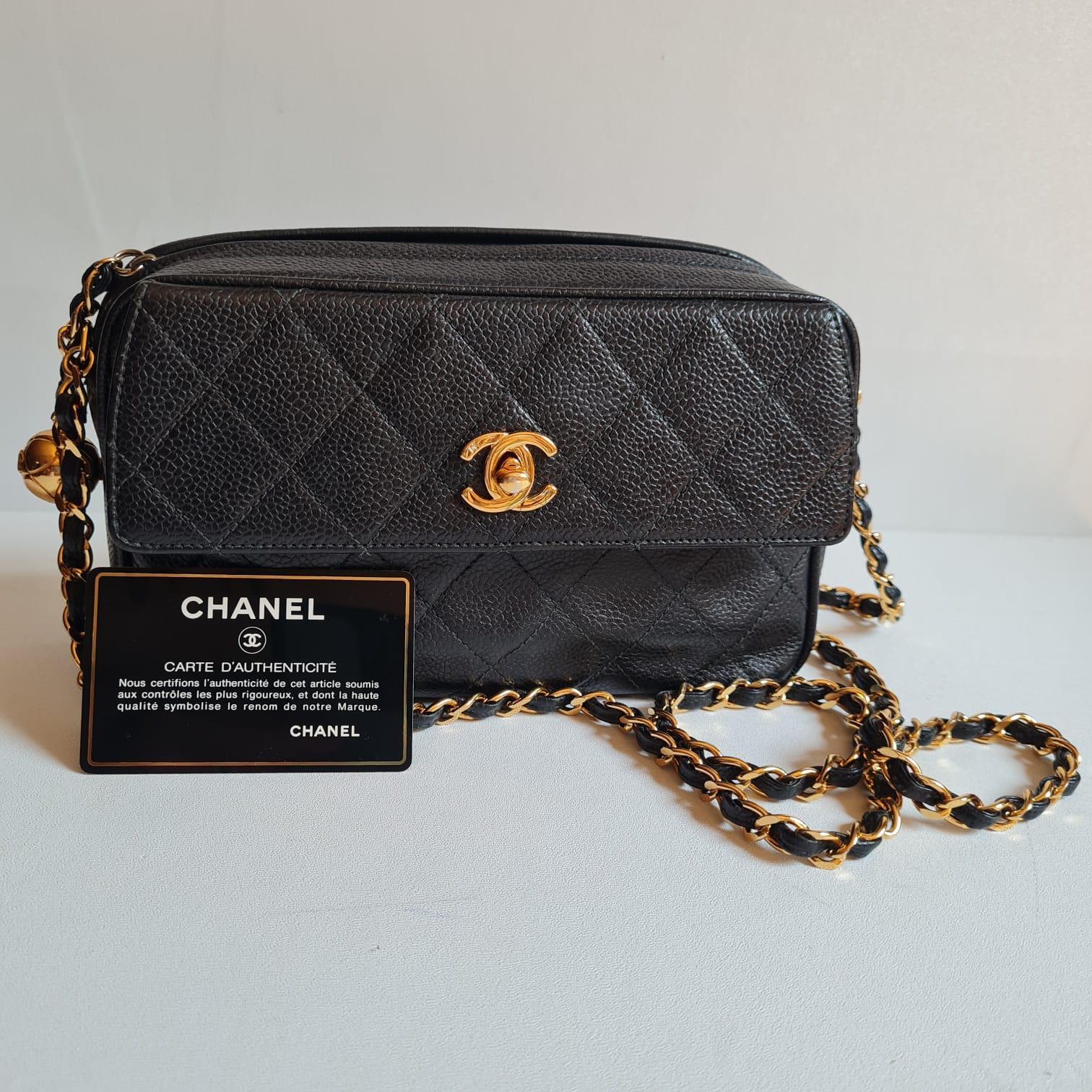 1990s Vintage Chanel Caviar Quilted Mini Camera Bag 2