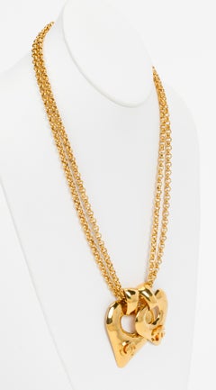 1990's Vintage Chanel Double Heart Pendant Necklace