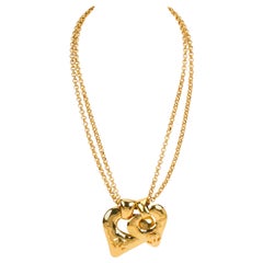 1990's Vintage Chanel Double Heart Pendant Necklace