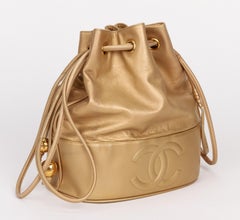 1990's Vintage Chanel Gold Lambskin Bucket Bag