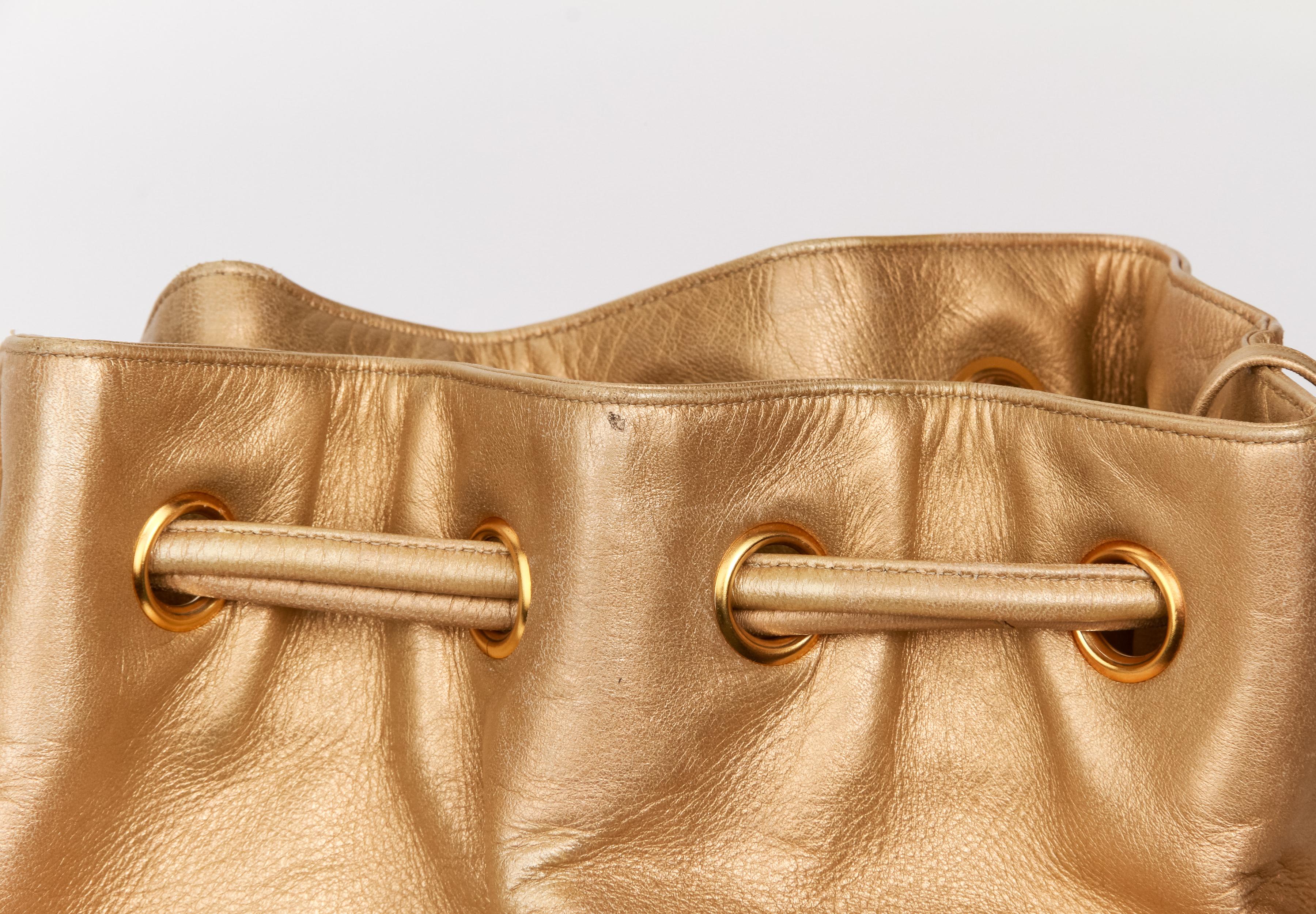 1990's Vintage Chanel Gold Lambskin Bucket Bag For Sale 1