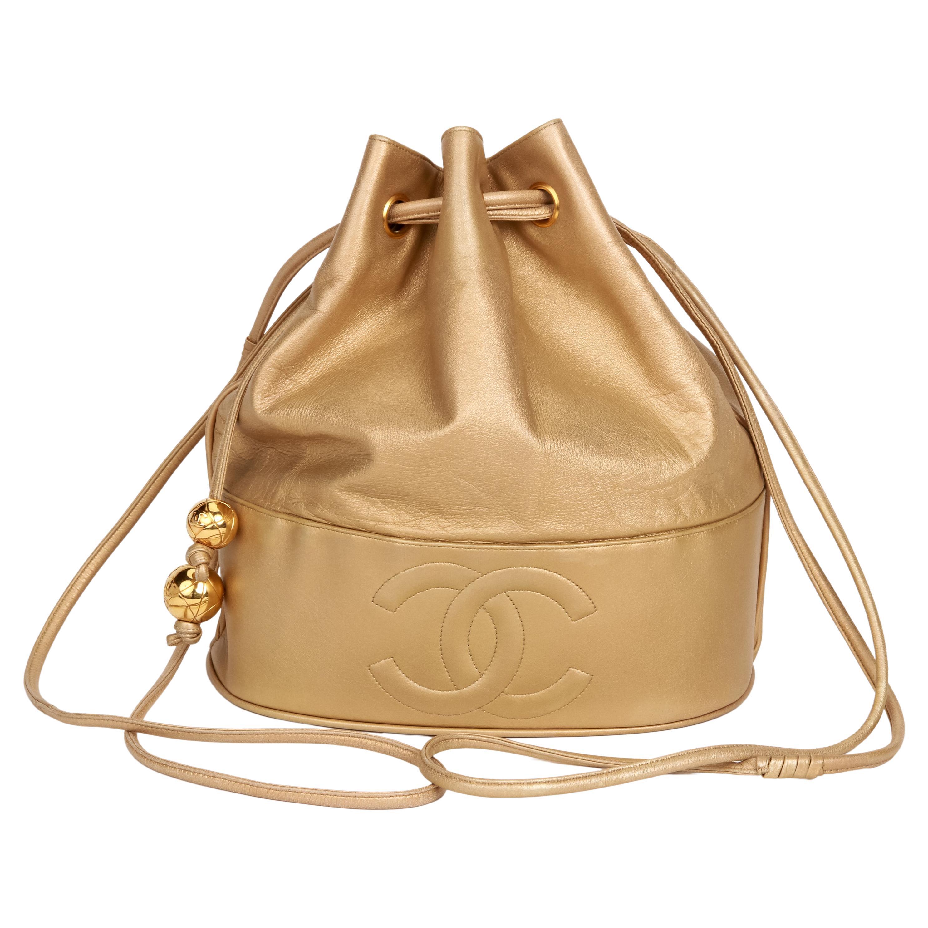 1990's Vintage Chanel Gold Lambskin Bucket Bag