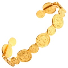1990's Vintage Chanel Gold Small Coins Cuff Bracelet